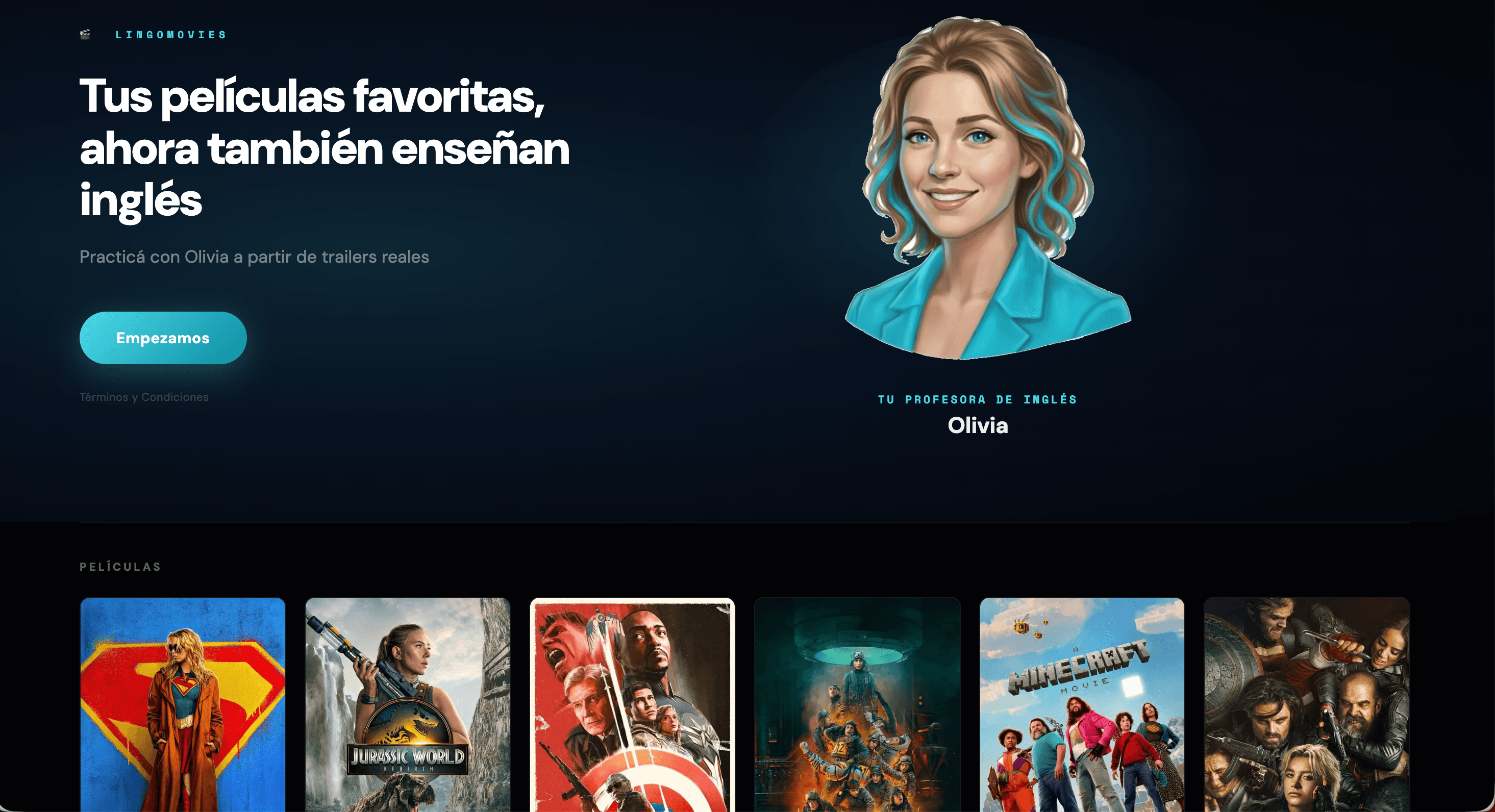 Lingomovies — Tus películas favoritas, ahora también enseñan inglés. Practicá con Olivia, tu tutora de IA.