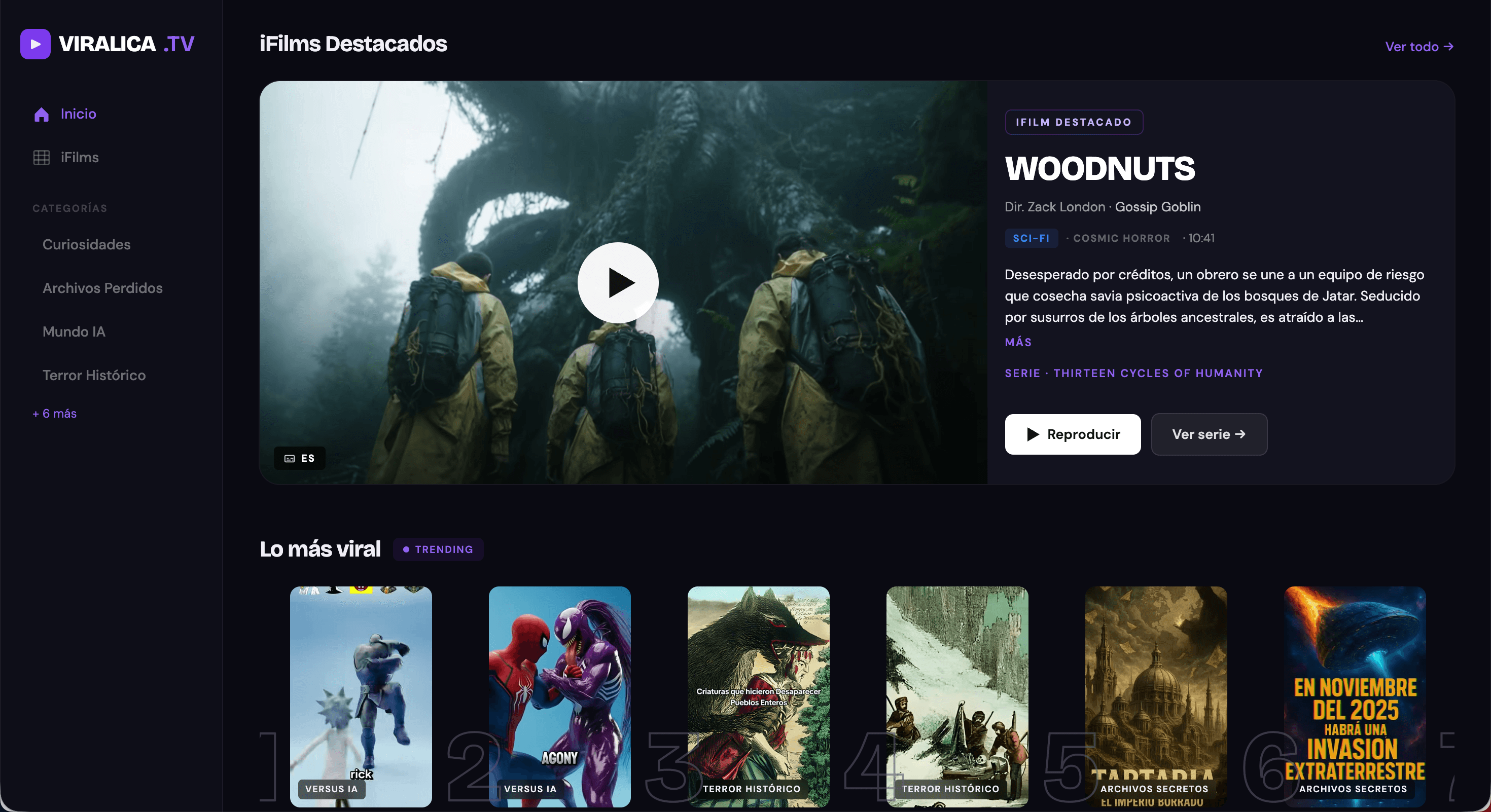 Viralica TV — Plataforma de video corto e iFilms AI. Contenido AI-nativo que se produce sin parar.